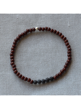 BRACELET BOIS MARRON AGATE NOIR MATE